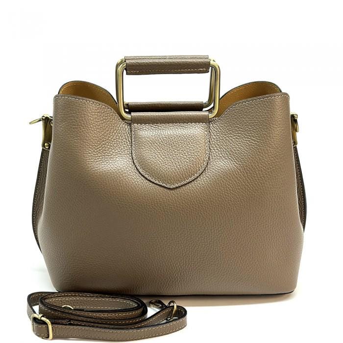 Pebbled Leather Tote Bag: Italian Shoulder Bag with Metal Handles