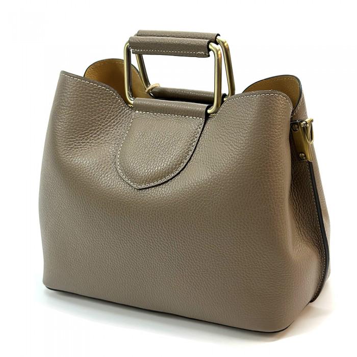 Pebbled Leather Tote Bag: Italian Shoulder Bag with Metal Handles