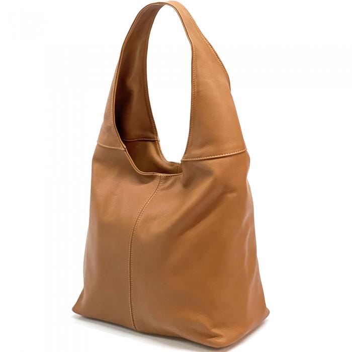 Handmade Italian Leather Hobo Tote Bag: Soft Full-Grain Shoulder Bag