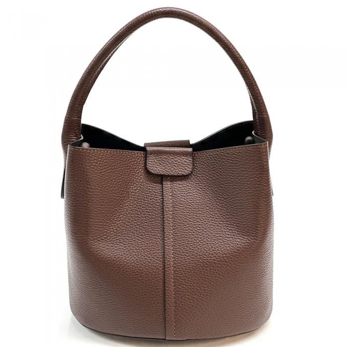 Chocolate Brown Pebbled Leather Tote Bag with Pochette - Made in Italy