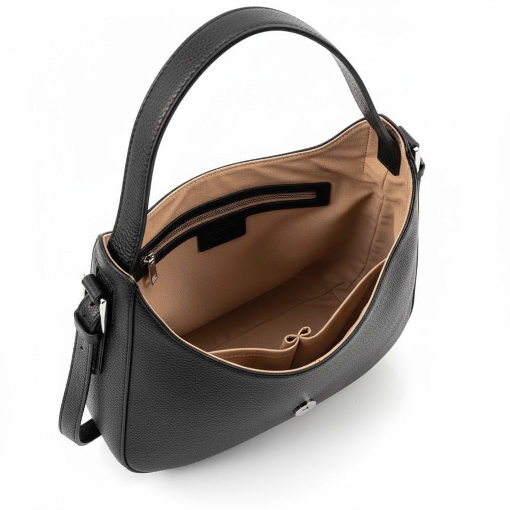 Handmade Full-Grain Pebbled Leather Shoulder Bag: Classic Italian Flap