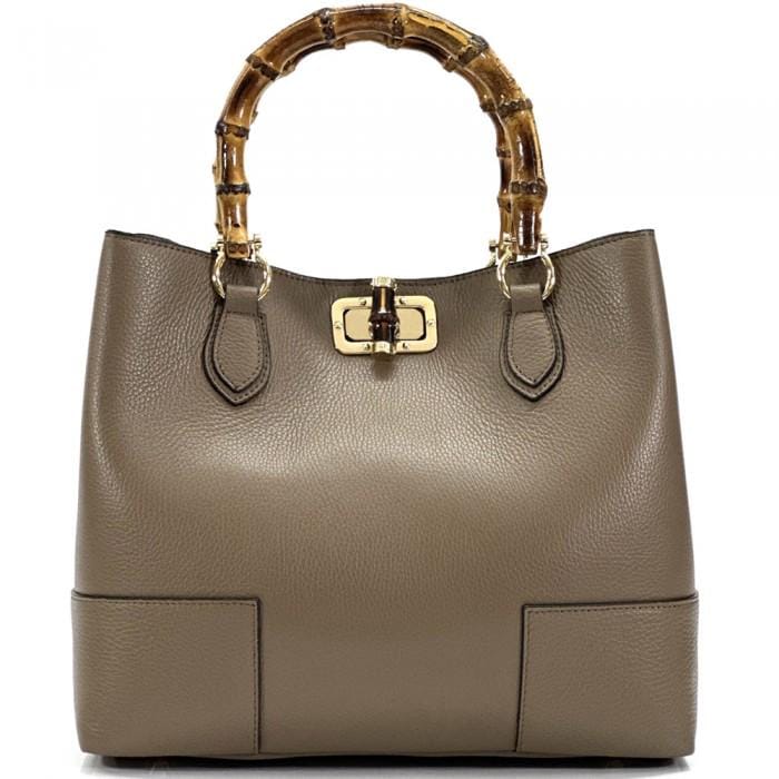 Bamboo Handle, Pebbled Leather Tote Bag (Large)