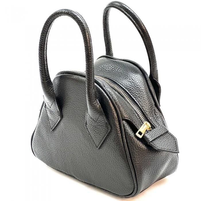 Mini Pebbled Leather Bowling Bag: Italian Handcrafted Handbag