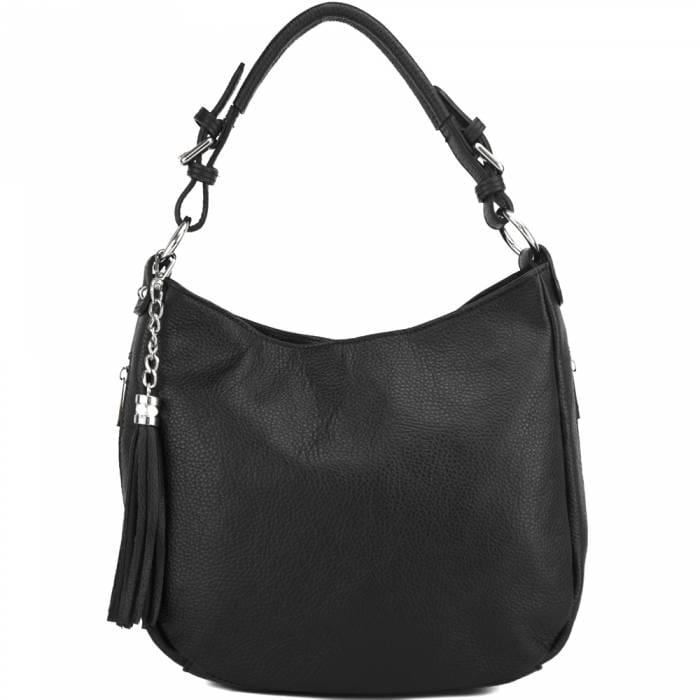 Slouchy Calfskin Leather Shoulder Bag: Handmade Italian Tassel Bag
