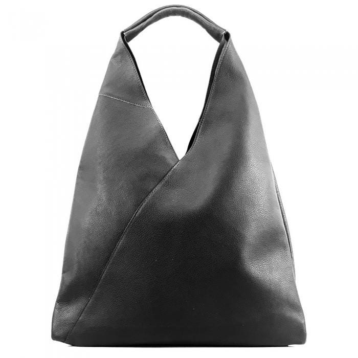 Slouchy Leather Triangle Bag: Handmade Italian Shoulder Bag with Pochette