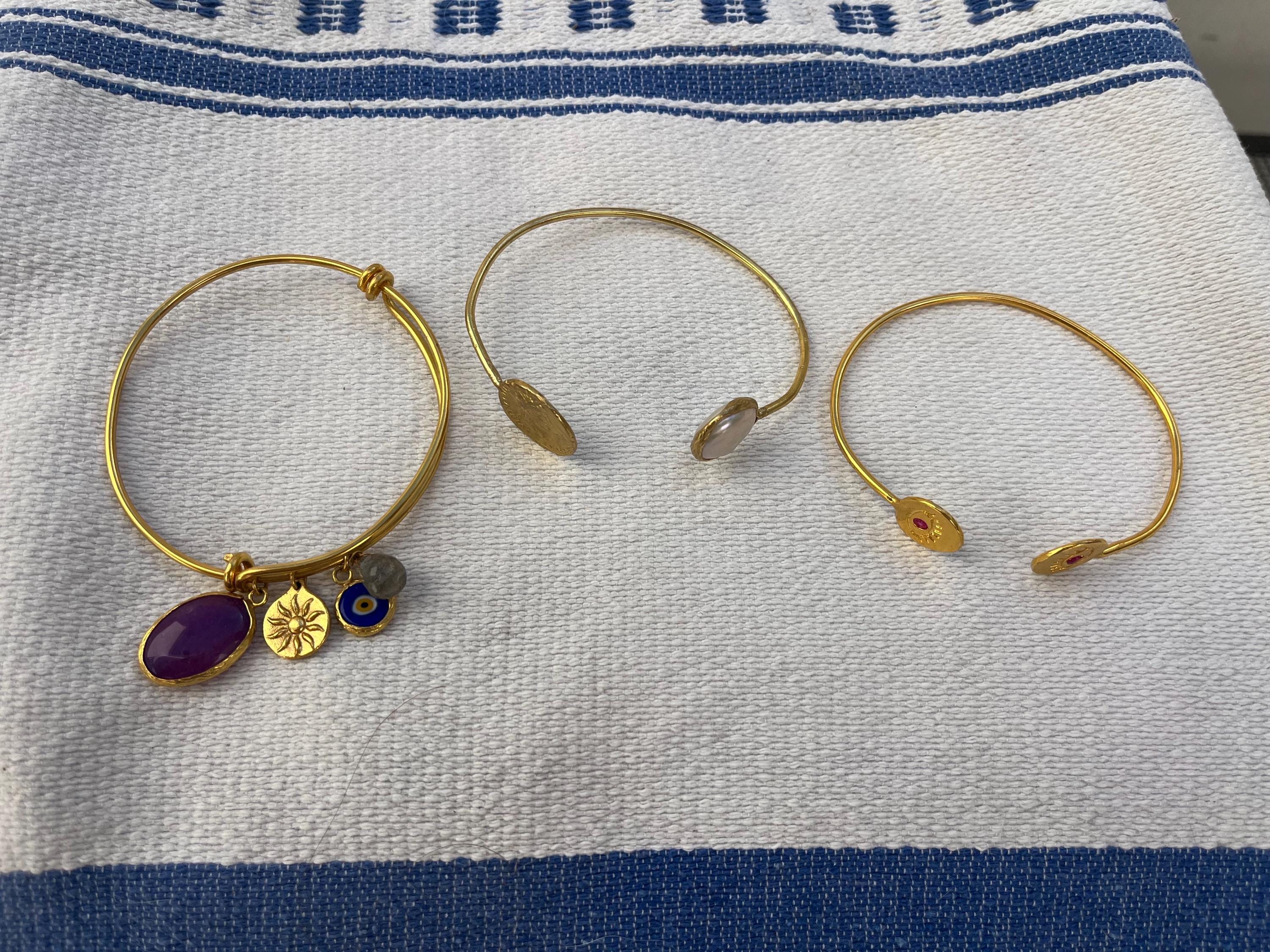 Charm Bracelet with Evil Eye Protection - Istanbul Craftsmanship - 24k Gold Plated - Flexible Sizing