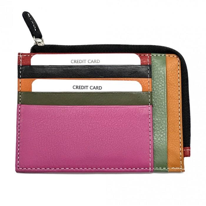 Compact Leather Card Holder: Zip Pocket, Slim Wallet