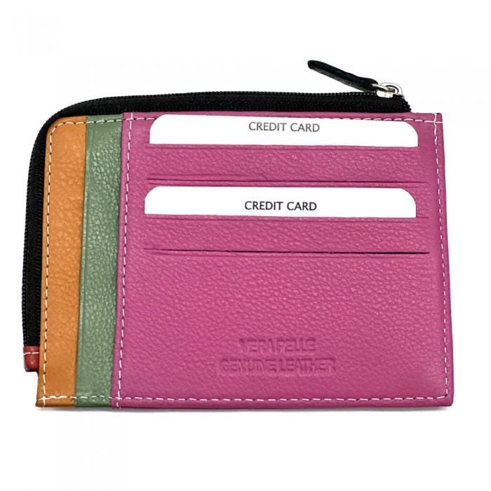 Compact Leather Card Holder: Zip Pocket, Slim Wallet