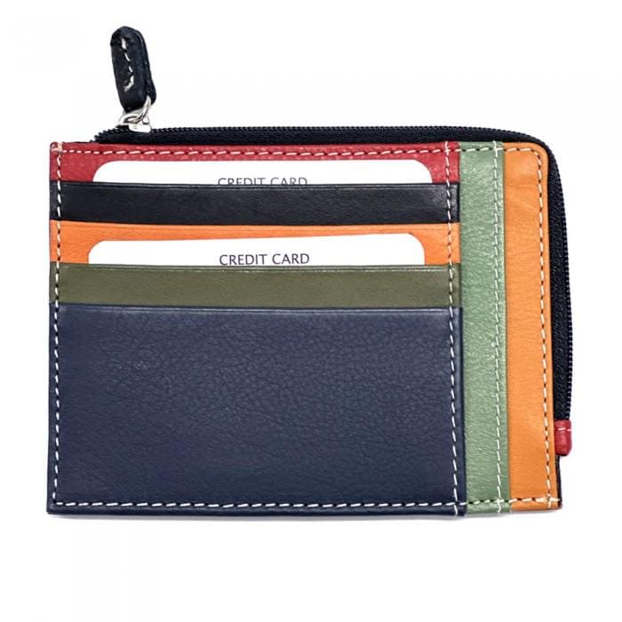 Compact Leather Card Holder: Zip Pocket, Slim Wallet