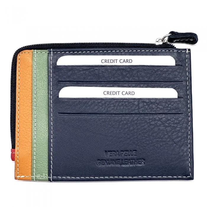 Compact Leather Card Holder: Zip Pocket, Slim Wallet