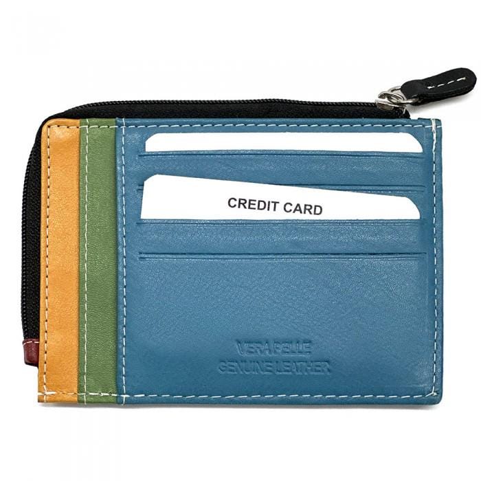 Compact Leather Card Holder: Zip Pocket, Slim Wallet