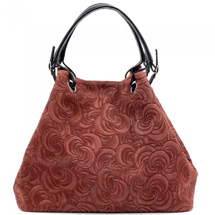 Embossed Leather Tote Bag: Slouchy Shoulder Bag in Burgundy Hue and more colors