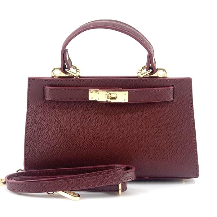 Classic Handbag in Burgundy Hue in Pebbled Leather