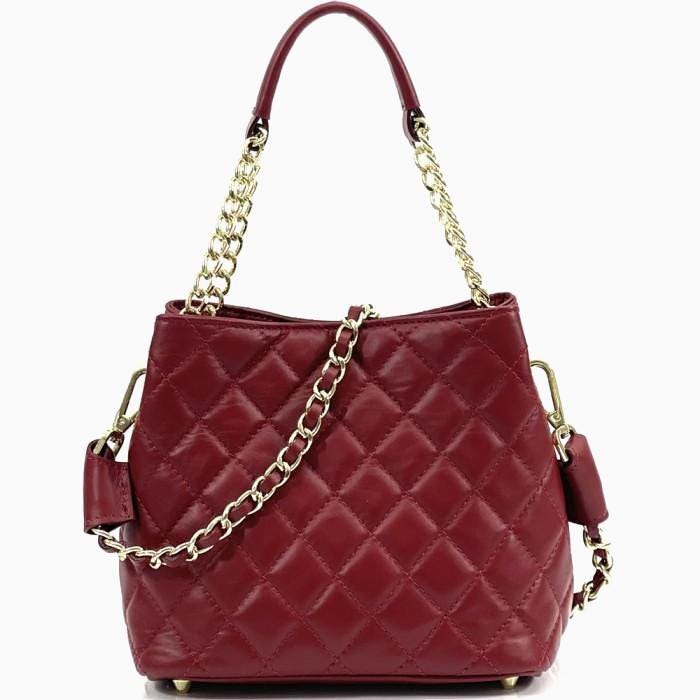 Quilted Leather Tote Bag in Burgundy: Handmade in Italy