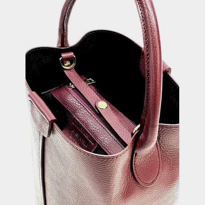 Bodeaux Burgundy Leather Bucket Bag with Pochette - Handmade in Italy