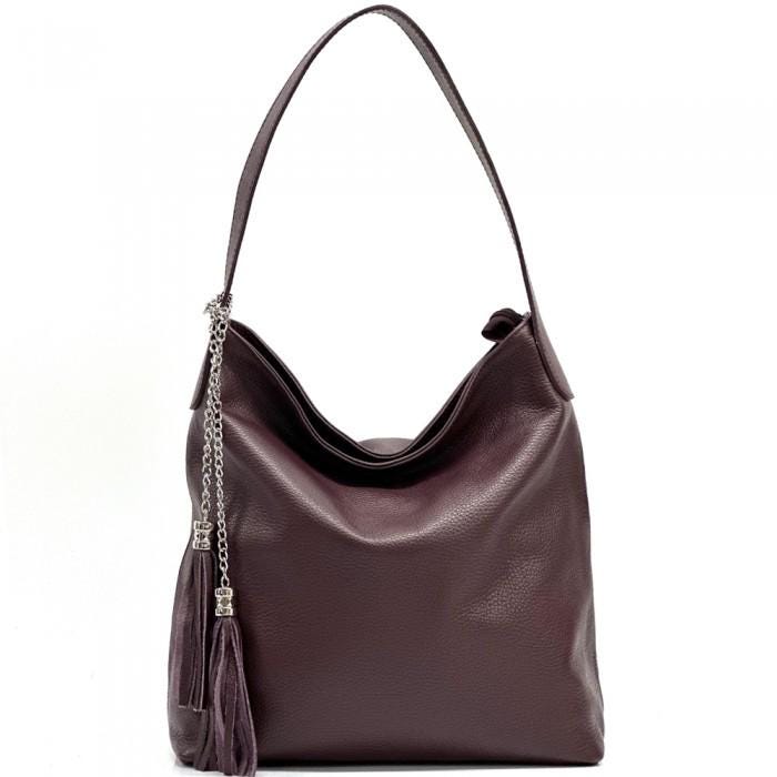 Burgundy Bordeaux Handmade Pebbled Leather Shoulder Bag: Classic Italian Design