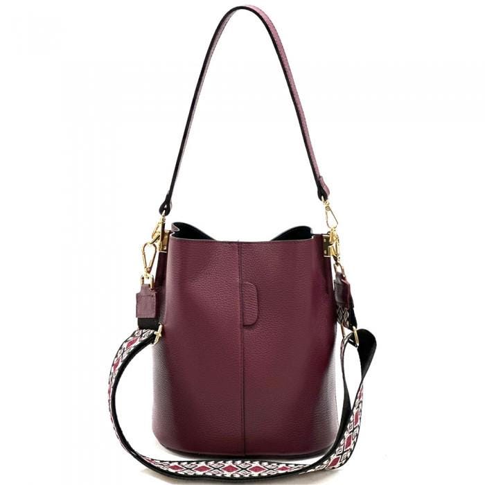 Pebbled Leather Bucket Bag in Bordeaux: Crossbody Shoulder Bag