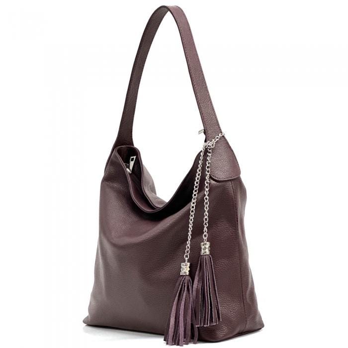 Burgundy Bordeaux Handmade Pebbled Leather Shoulder Bag: Classic Italian Design