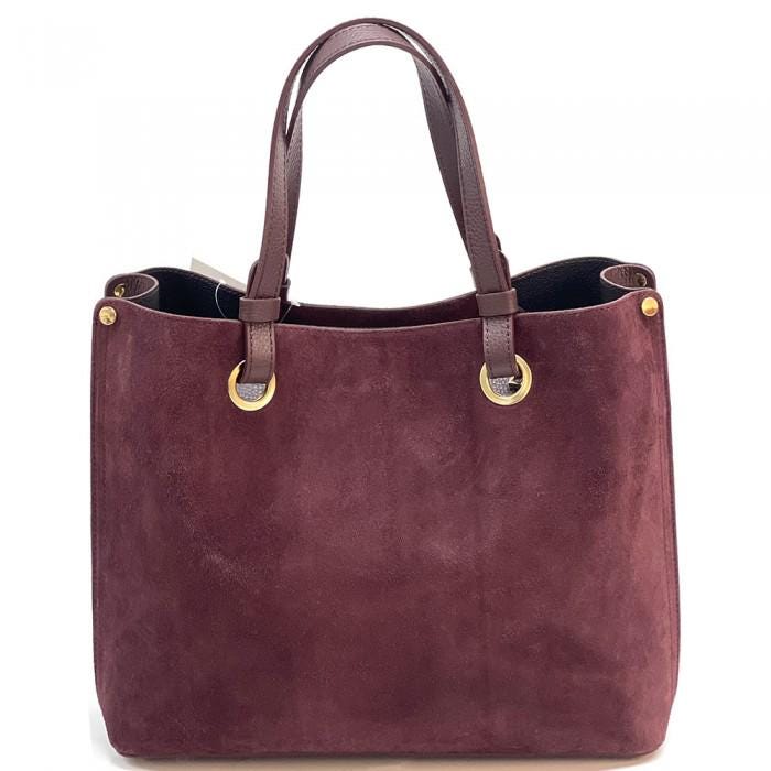 Burgundy Suede and Leather Tote Bag: Handmade Classic Design