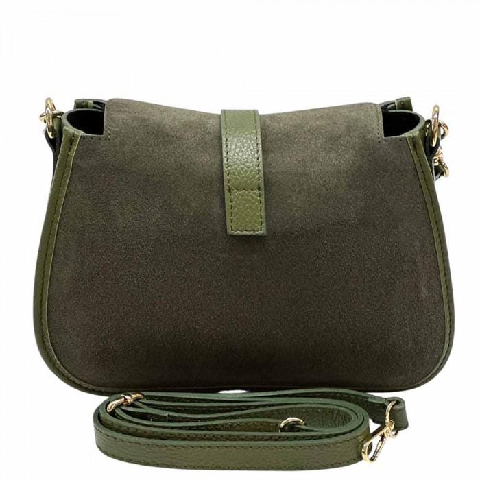 Shoulder Bag in Dark Green Suede and Leather
