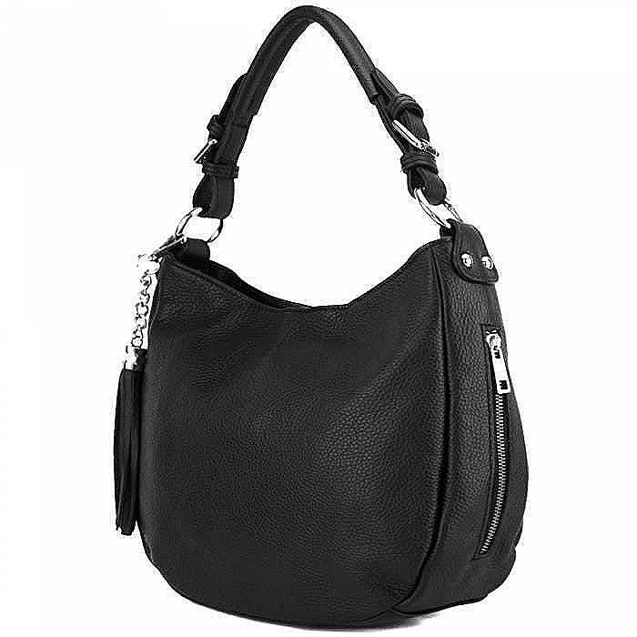 Slouchy Calfskin Leather Shoulder Bag: Handmade Italian Tassel Bag