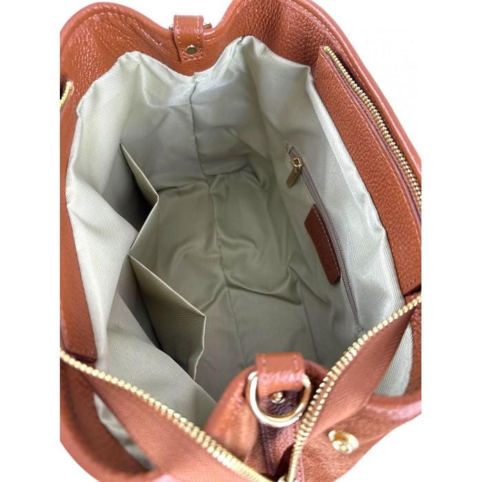 Suede and Full Grain Leather Tote Bag with Golden Hardware