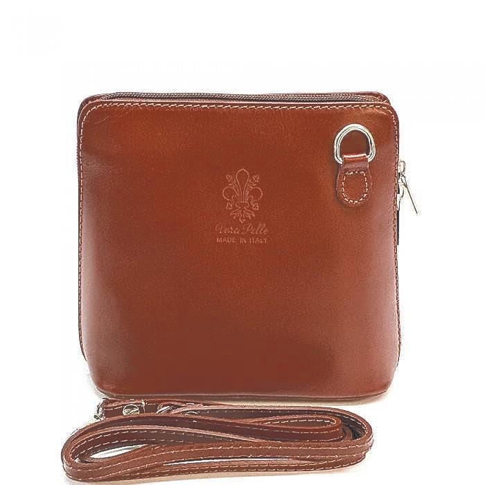 Italian Leather Crossbody Bag: Compact Zipper Shoulder Bag