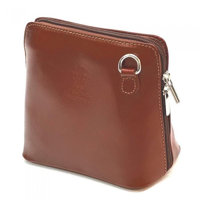 Italian Leather Crossbody Bag: Compact Zipper Shoulder Bag