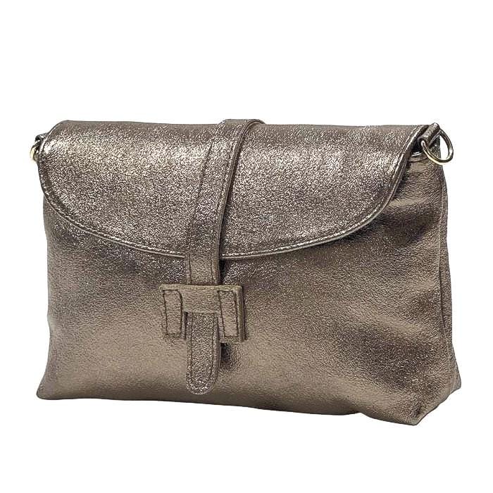 Metallic Leather Clutch or Shoulder Bag in Gold, Silver, and Bronze