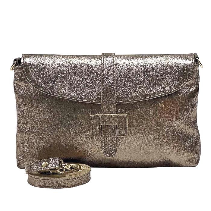 Metallic Leather Clutch or Shoulder Bag in Gold, Silver, and Bronze