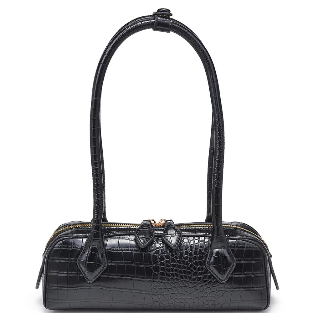 Stamped Faux Croc Leather Elongated  Shoulder Bag or Clutch