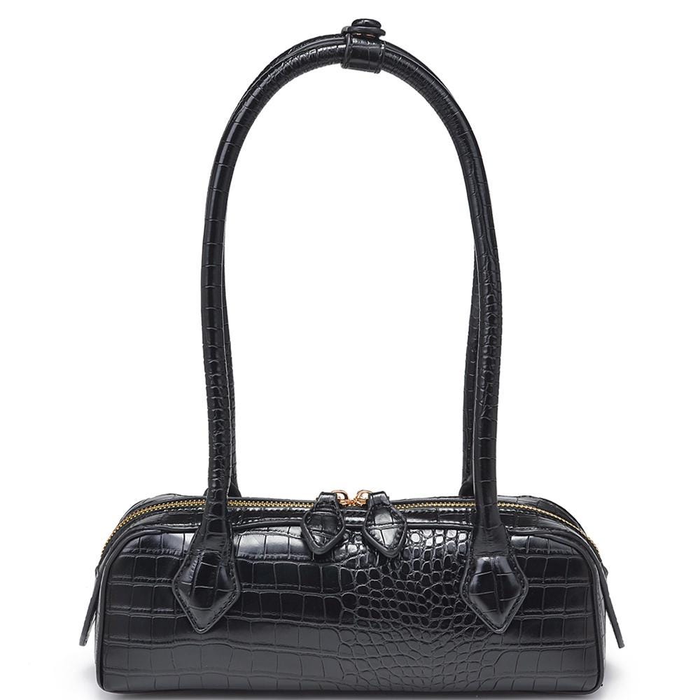 Stamped Faux Croc Leather Elongated  Shoulder Bag or Clutch