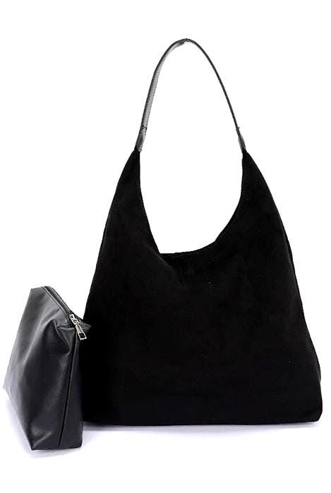 Soft Suede Hobo Bag with Pouch in Lux Vegan Leather