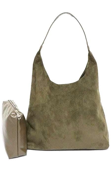 Soft Suede Hobo Bag with Pouch in Lux Vegan Leather