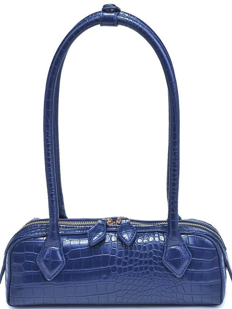 Stamped Faux Croc Leather Elongated  Shoulder Bag or Clutch