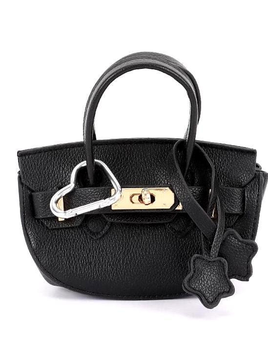 Black Mini Bag in Faux Pebbled Leather