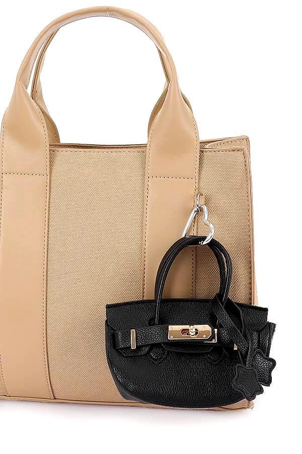 Black Mini Bag in Faux Pebbled Leather