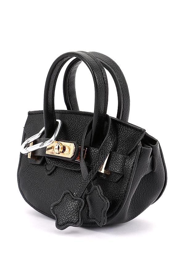 Black Mini Bag in Faux Pebbled Leather