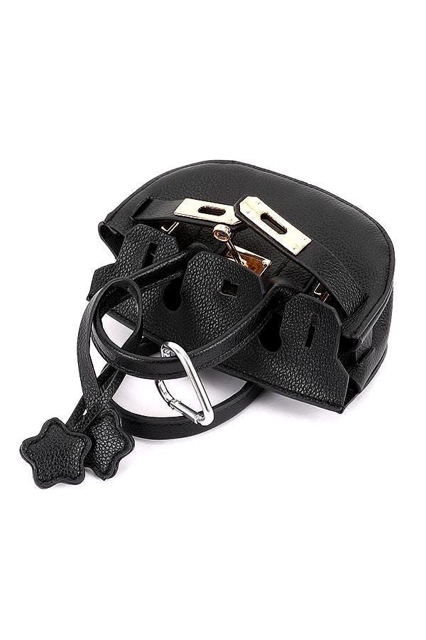 Black Mini Bag in Faux Pebbled Leather