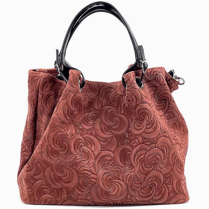 Embossed Leather Tote Bag: Slouchy Shoulder Bag in Burgundy Hue and more colors