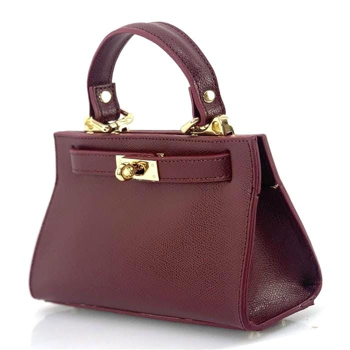 Classic Handbag in Burgundy Hue in Pebbled Leather