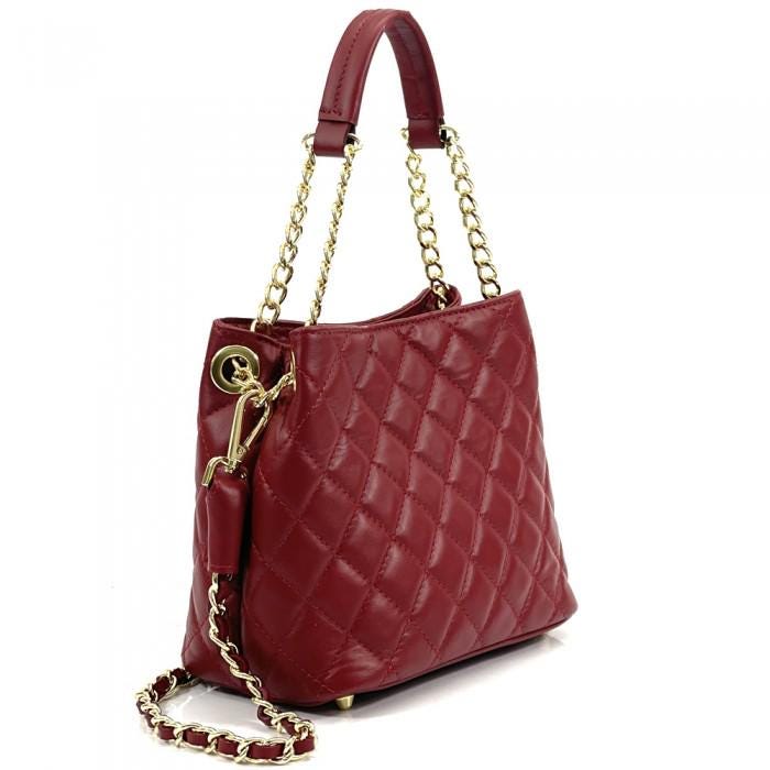 Quilted Leather Tote Bag in Burgundy: Handmade in Italy