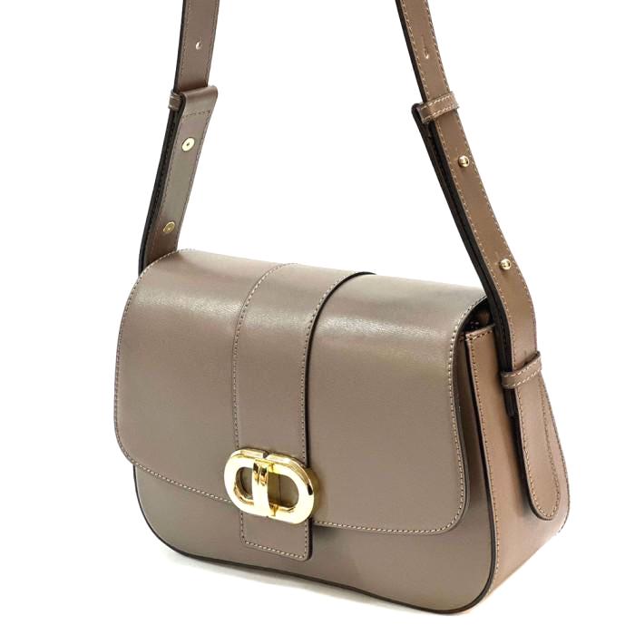 Italian Leather Shoulder Bag: Structured, Flap-Closed,Crosta Cerata, Gold-Tone Buckle
