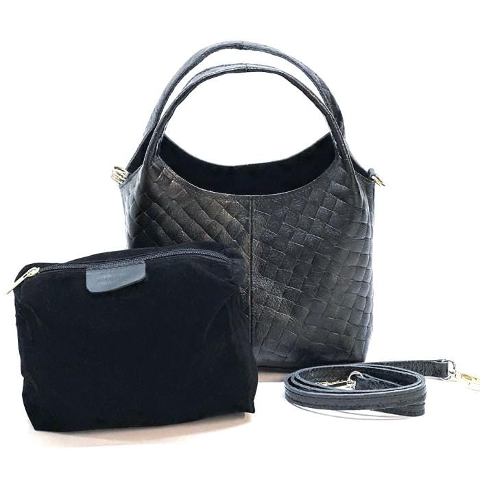 Handmade Quilted Leather Hobo Bag: Metallic Black, Made in Italy
