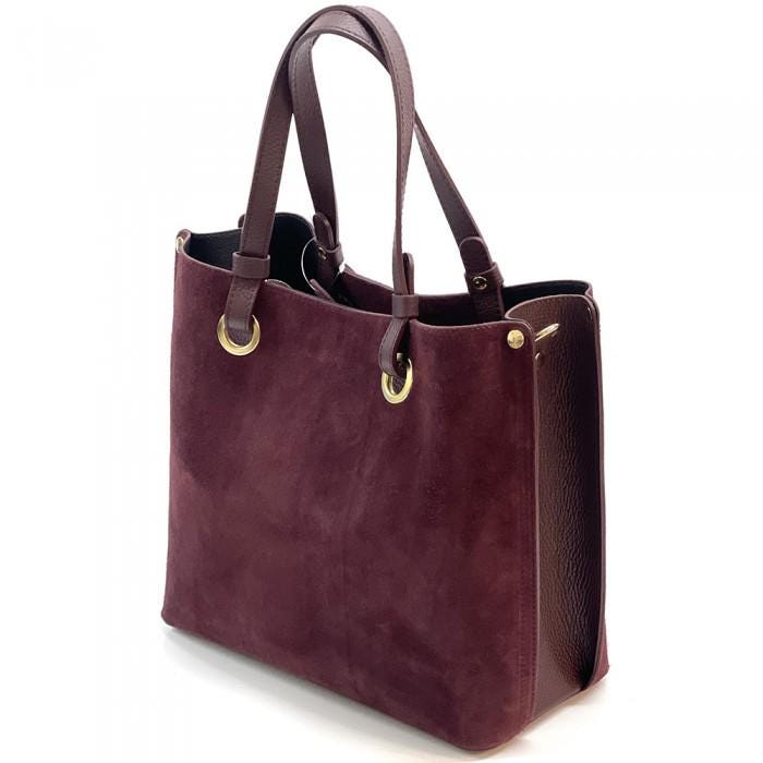 Burgundy Suede and Leather Tote Bag: Handmade Classic Design