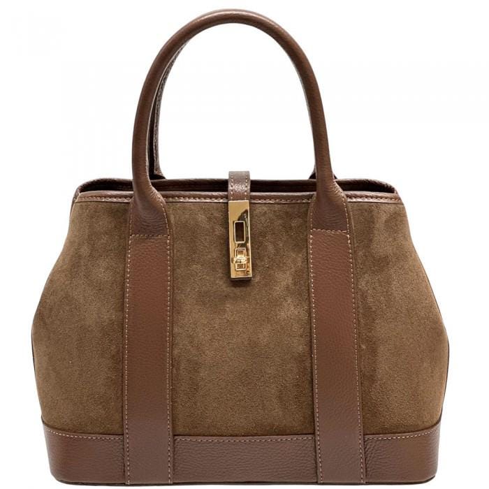 Suede & Italian Leather Tote Bag, Shoulder Strap