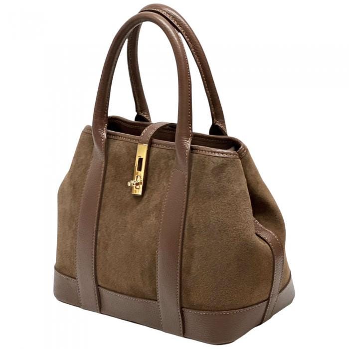 Suede & Italian Leather Tote Bag, Shoulder Strap