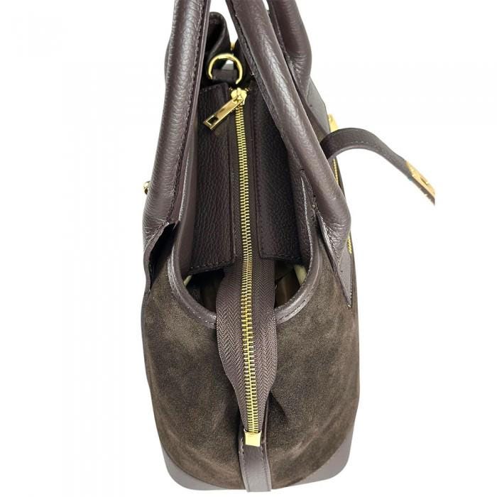 Suede & Italian Leather Tote Bag, Shoulder Strap