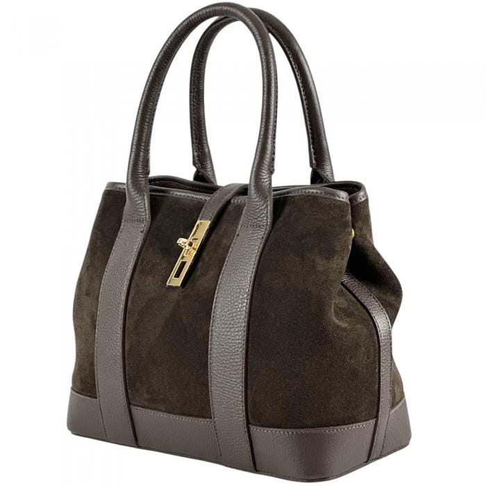 Suede and Full Grain Leather Tote Bag, Italian Design