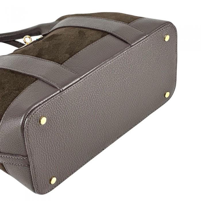 Suede and Full Grain Leather Tote Bag, Italian Design
